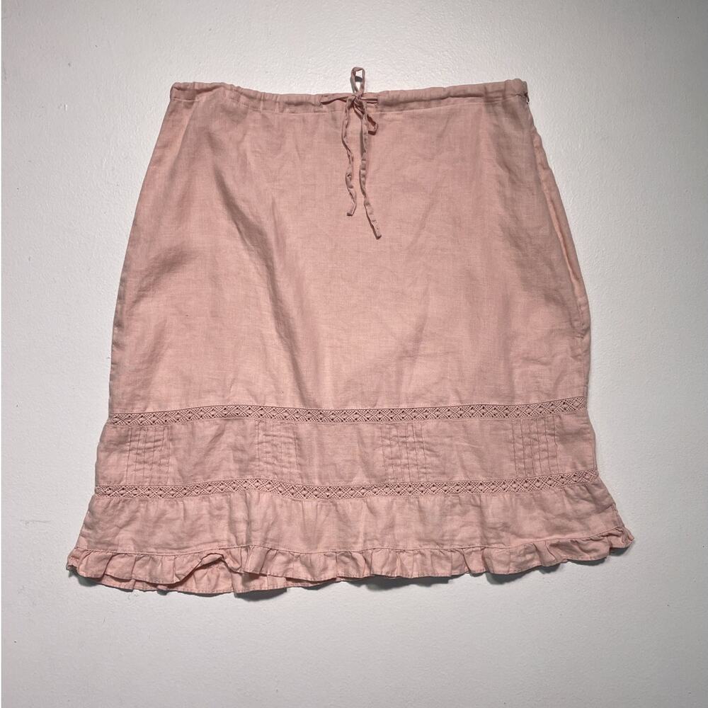 Vtg Y2K Light Pink Linen Ruffle Skirt Sz 8 / Coquette Indie OLD NAVY Drawstring